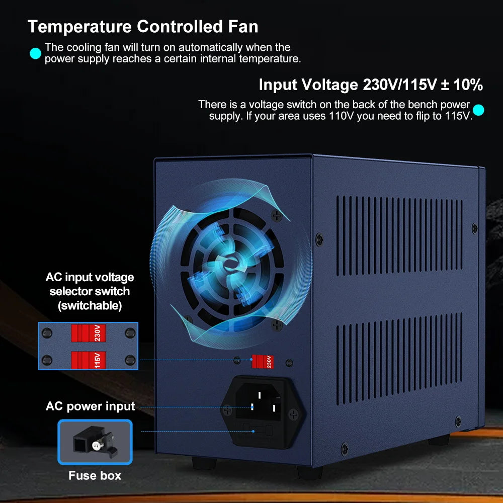 Fuente de Poder Laboratorio WANPTEK DC Ajustable 30V/60V/120V Regulador Voltaje Preajuste V/A (Input 110V/220V)