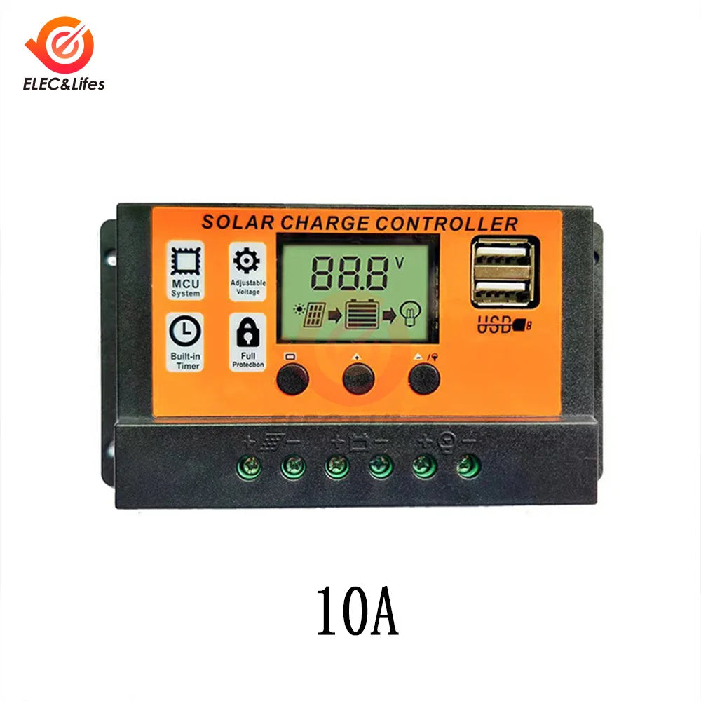 Controlador Carga Solar 100A 12V/24V Regulador Batería Panel Solar LCD Ajustable con Puerto USB