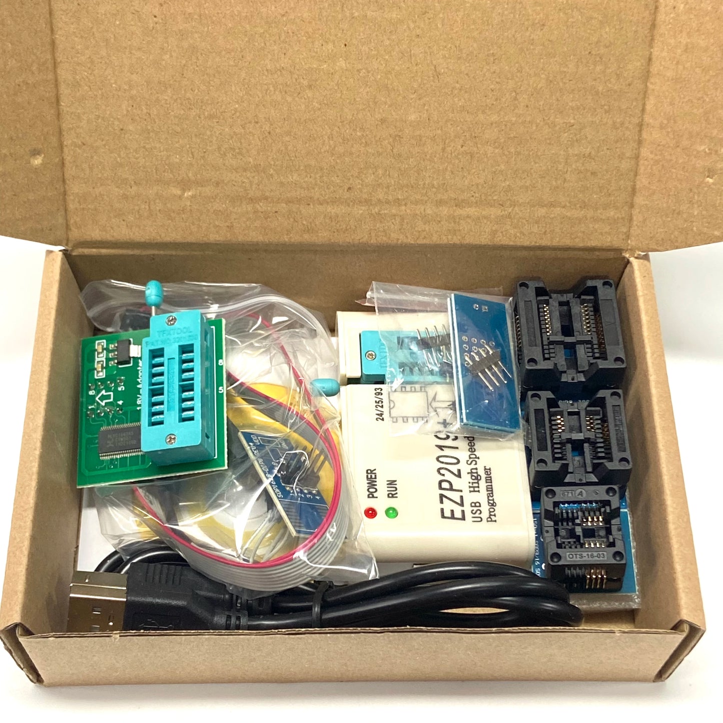 Kit Programador USB SPI Alta Velocidad EZP2019 + 5 Sockets Full Set para EEPROM 24/25/93, Flash 25 BIOS Chip