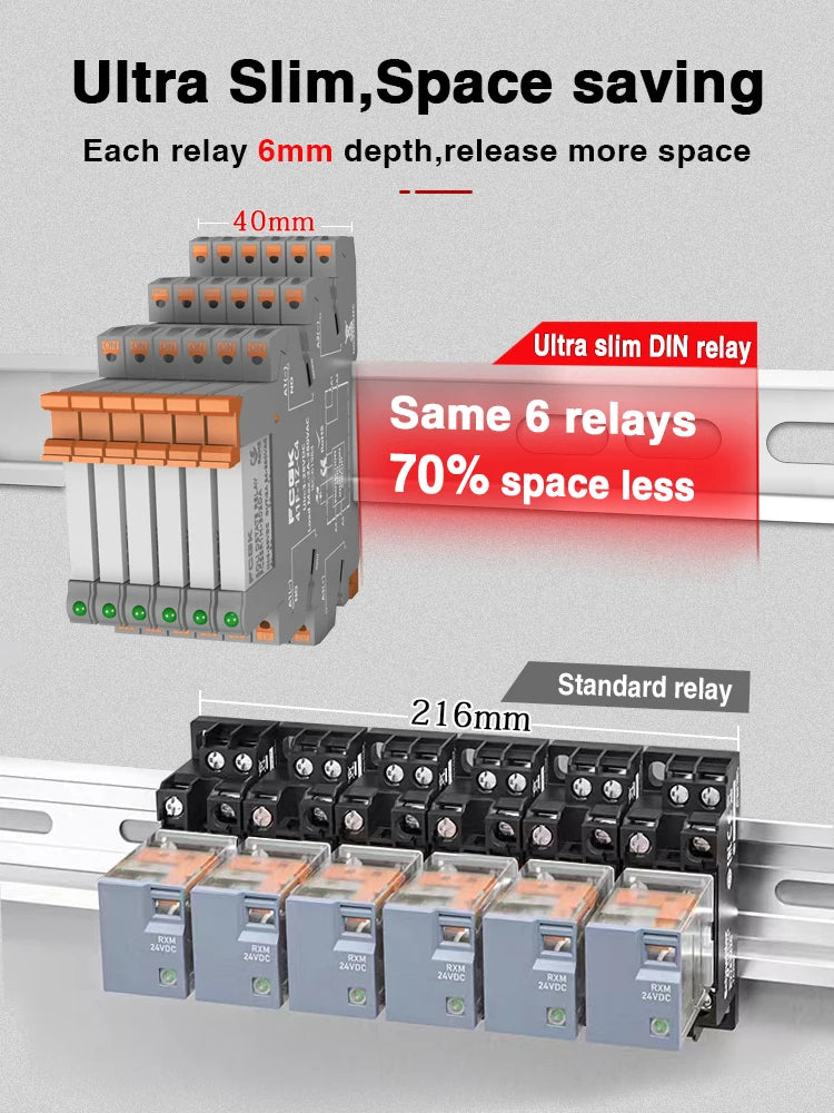 Módulo Relé Delgado DIN Rail 41F-1Z-C4-1 PCB con Socket Holder 12V/24V AC/DC / 220V AC 6.2mm