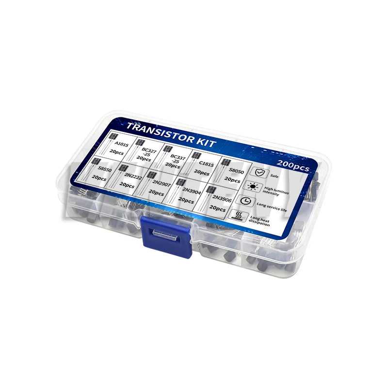 Kit Surtido Transistores BJT TO-92 - 10 Valores (A1015, BC327/337, C1815, S8050/8550, 2N2222/2907) (Total 200 Piezas)