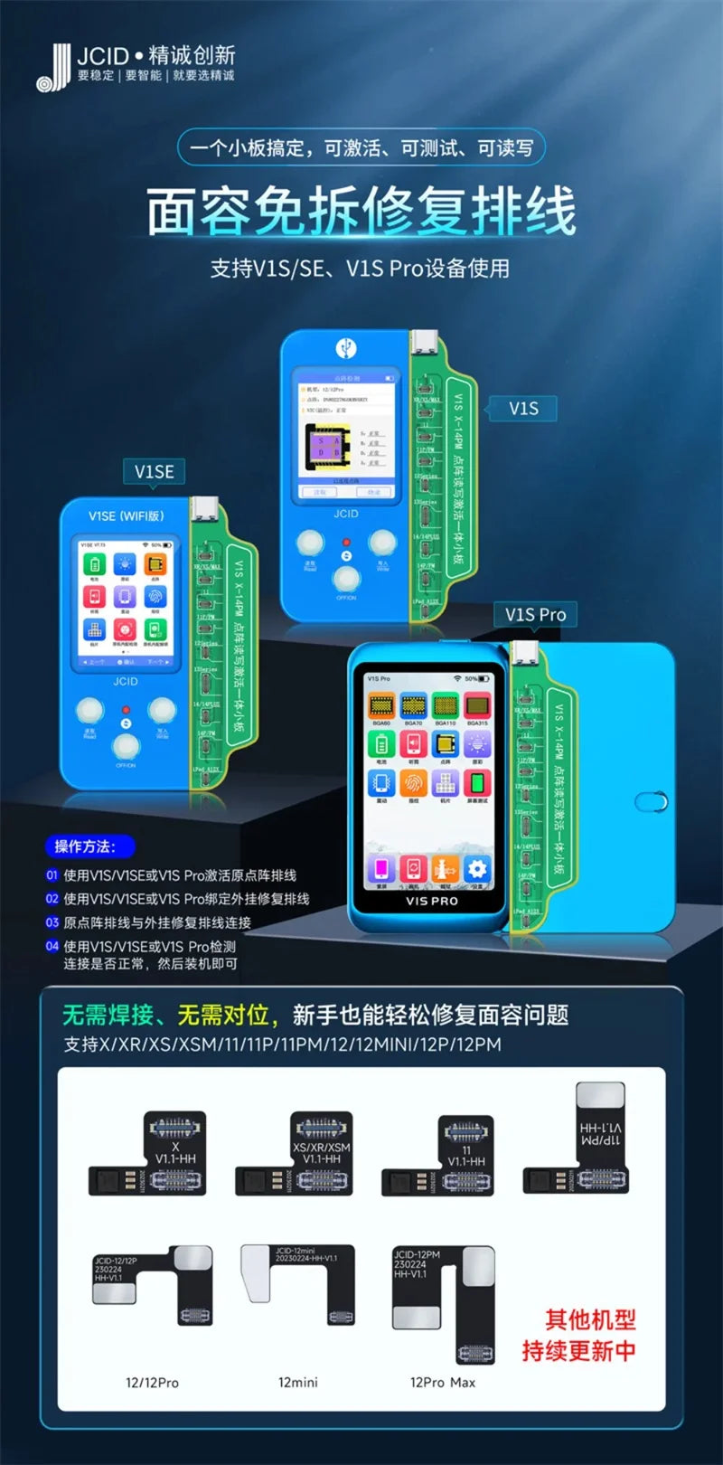 JCID JC V1SE Dot Matrix Tag On Flex For iPhone X XR XS MAX 11 12 Pro Max Mini Face ID Non-removal Repair Read Write Data Board