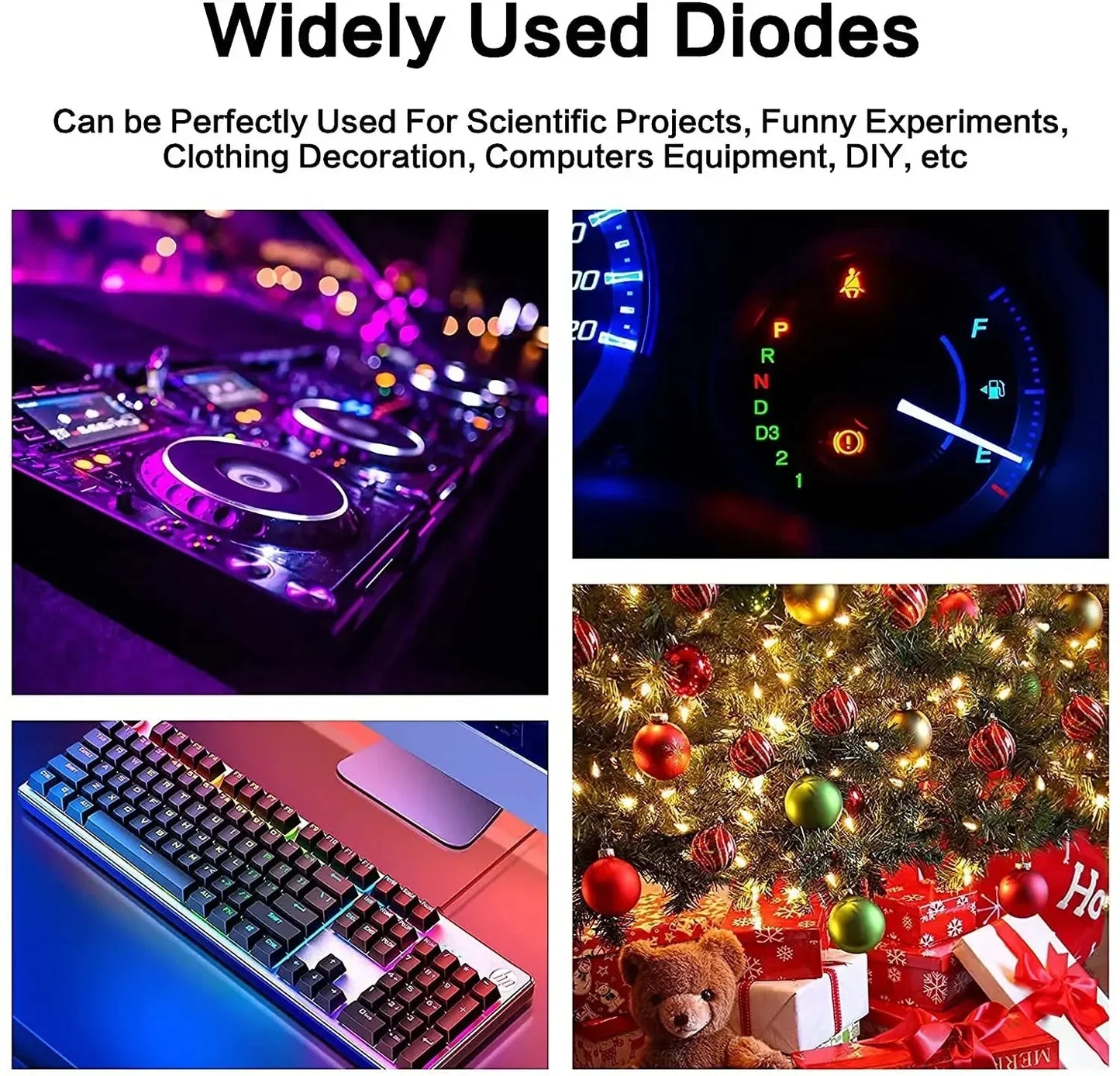 Kit Surtido Diodos LED (3mm/5mm/8mm/10mm, Rojo/Amarillo/Azul/Verde/Blanco) para DIY Electrónico (50/100 Unidades)