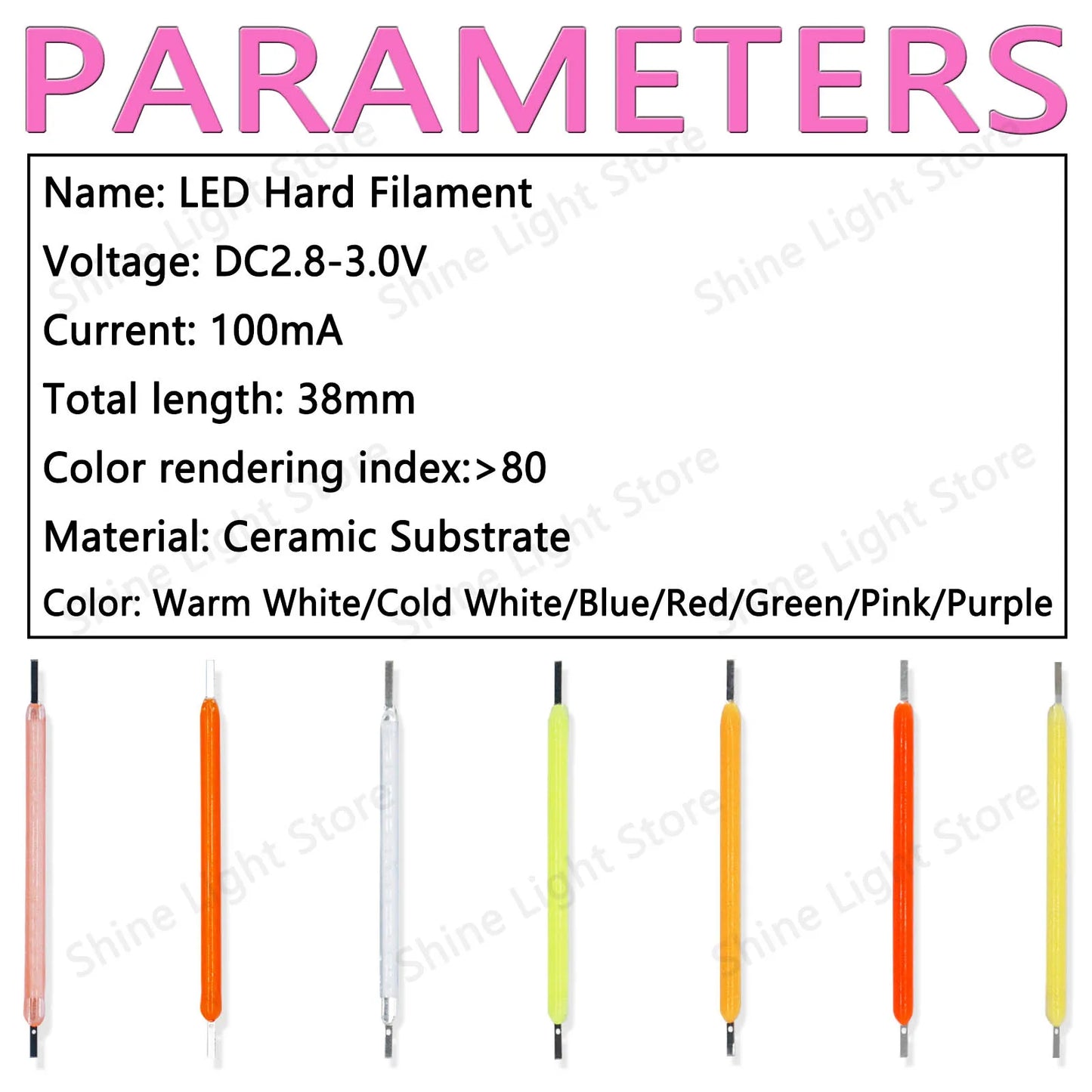 Filamento LED COB 3V 38mm para Bombilla Edison Decoración Hogar/Boda/Camping DIY (10-1200 Piezas)
