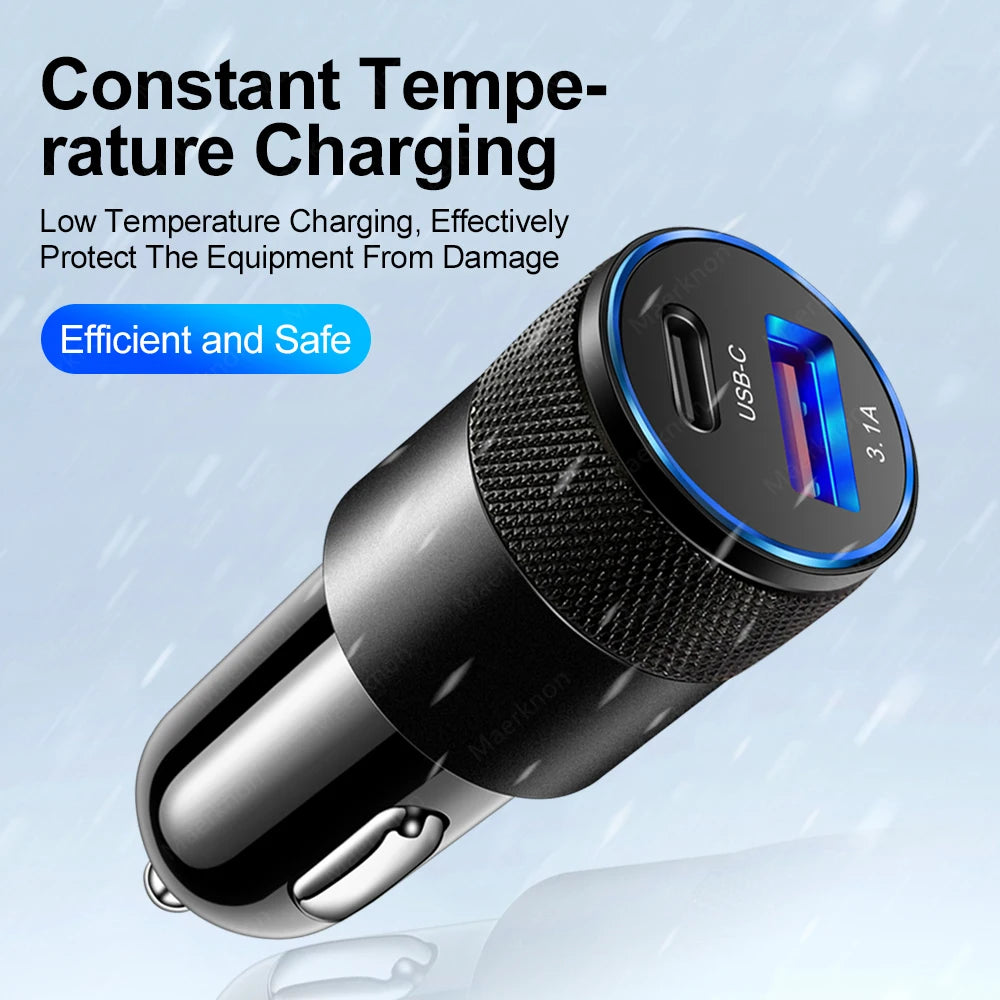 Cargador Auto USB 80W PD Tipo-C Carga Rápida Adaptador para iPhone 14/13/12 Pro/Xiaomi/Huawei/Samsung QC3.0