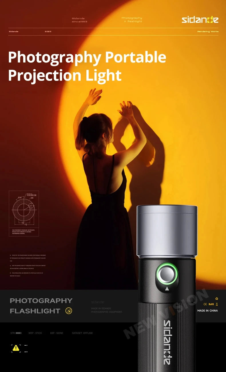 Linterna Proyector LED Sidande Photoolex 10W (4 Colores) Batería 8400mAh Recargable