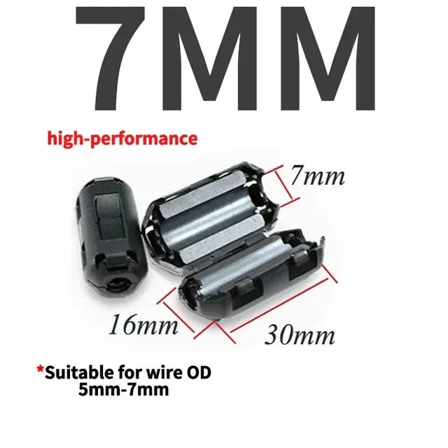 Filtro Ferrita Clip Snap Anti-Interferencia EMI/RFI Negro - Varios Diámetros (3.5mm a 15mm) - Lote 20-100 Piezas