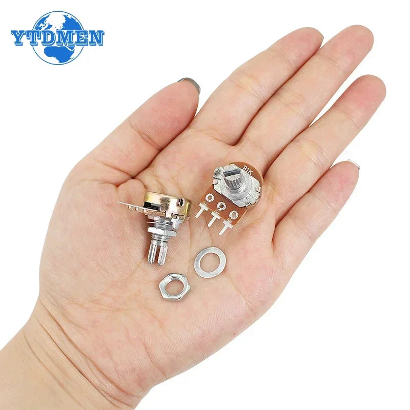 10pcs/lot WH148 Linear Potentiometer 15mm 3pin with Nuts and Washers WH148 B1K B2K B5K B10K B20K B50K B100K B250K B500K B1M