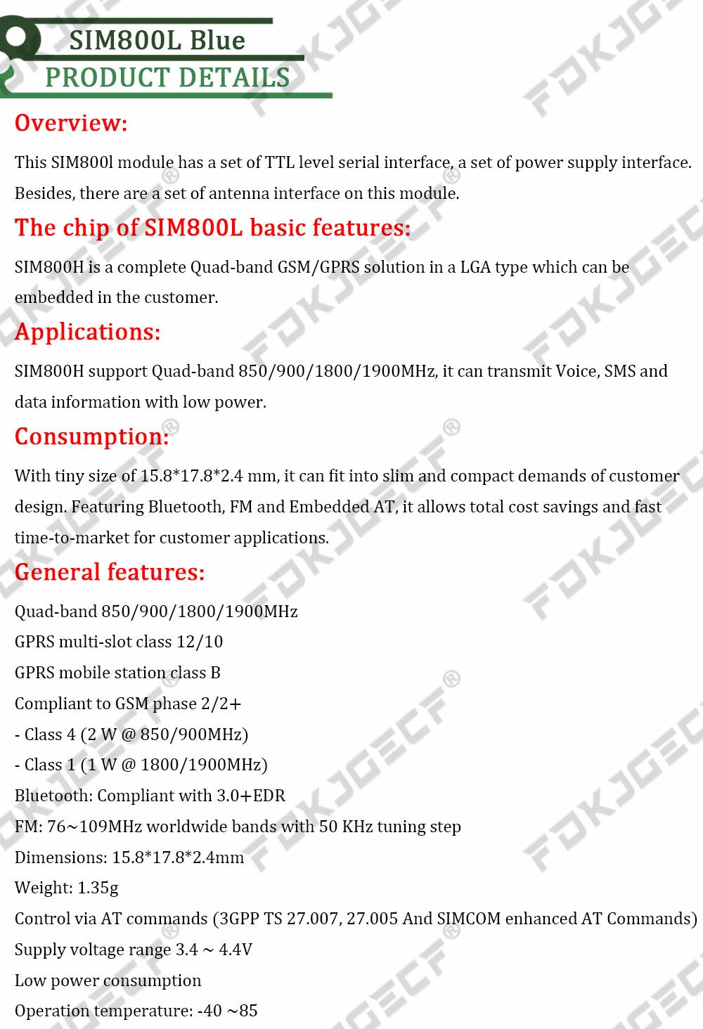 Módulo GSM/GPRS SIM800L V2.0 (5V, Quad-Band) con Antena y Cable