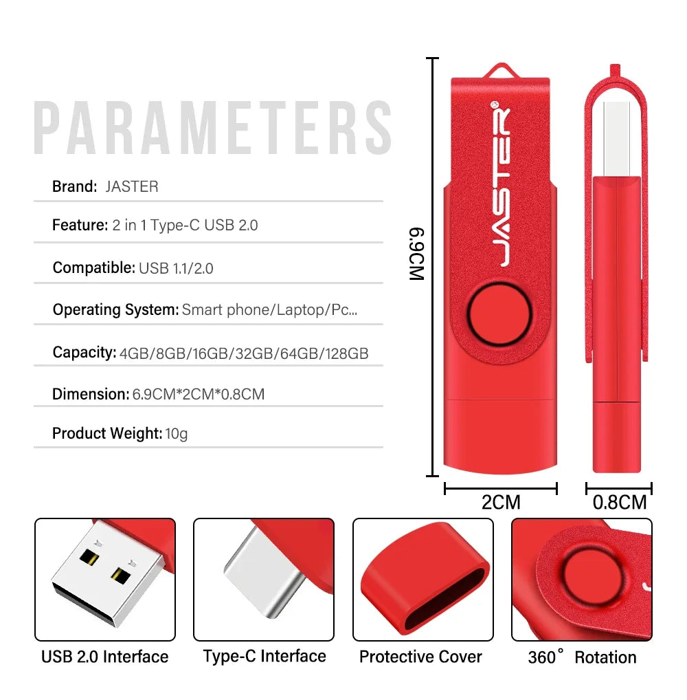 Memoria USB Flash Drive Pendrive Tipo C (32GB/64GB/128GB) con Llavero Regalo Empresarial