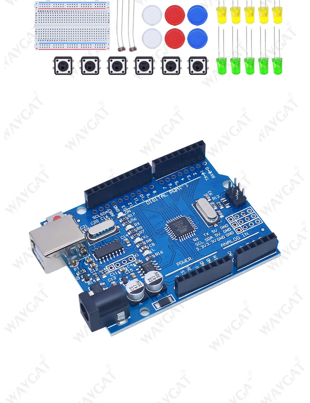 Kit Inicio para Arduino UNO R3 (Mini Protoboard, LED, Cables Jumper, Botón) para Educación Escolar/Laboratorio DIY