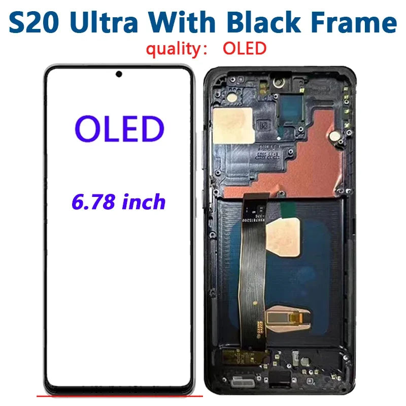 OLED para Samsung Galaxy S20 Ultra Lcd G988 con marco pantalla táctil digitalizador frontal S20 S20 Plus G980 G985 reemplazo