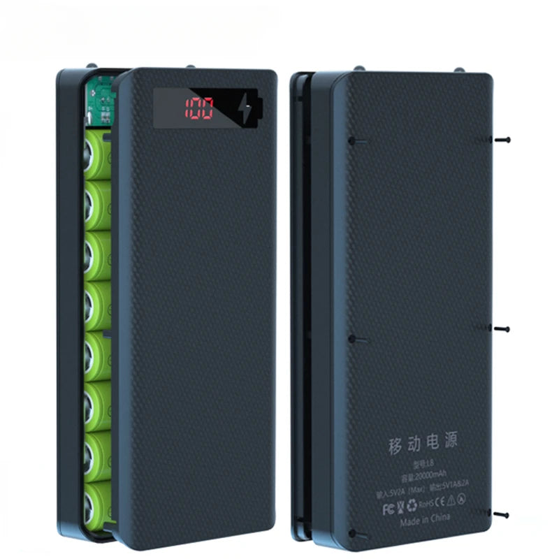 Caja Power Bank Shell DIY 5V (Doble USB/Micro USB/Tipo C) Soporte Baterías 18650 (Carcasa Desmontable, Sin Batería)
