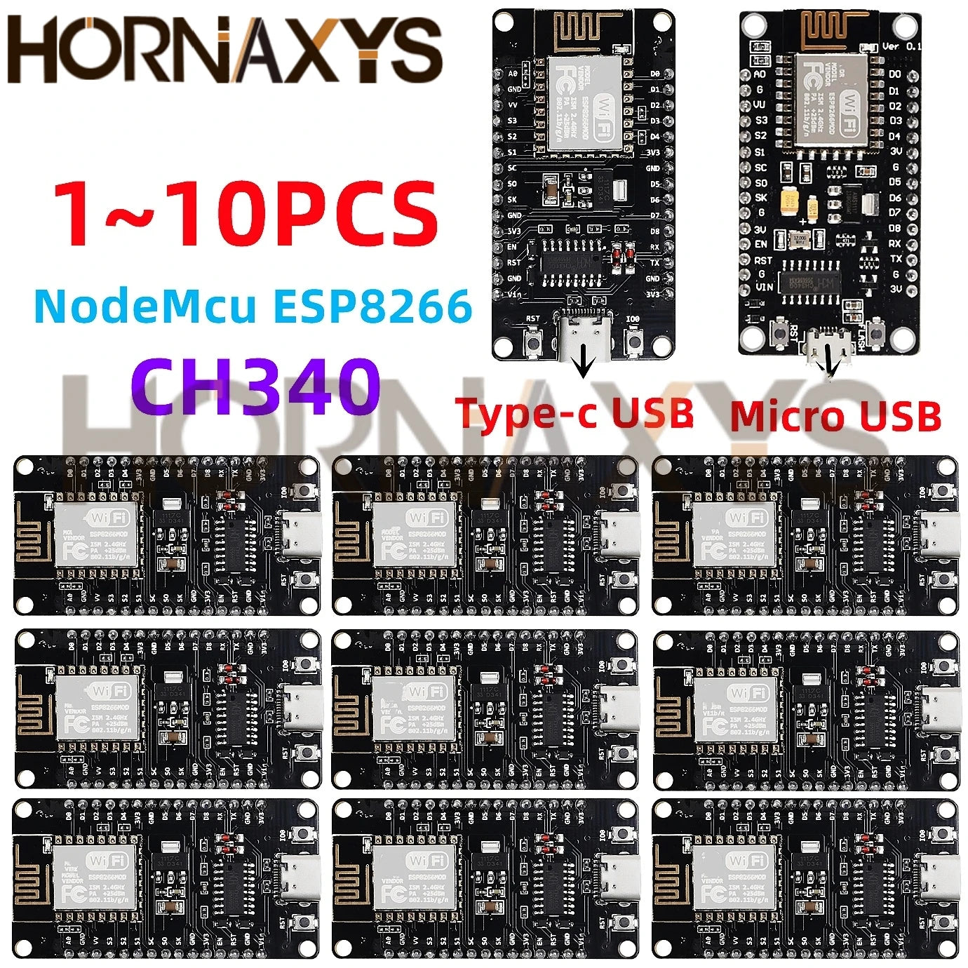 Placa Desarrollo NodeMCU ESP8266 LUA (ESP-12E, CH340, 4MB Flash, Tipo C) Módulo WiFi Inalámbrico Serial para Arduino (1-10 Unidades)