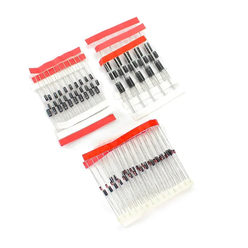 Kit Surtido Diodos THT (Rectificador/Schottky/Switching) - 8 Valores (1N4148, 1N4007, 1N58xx, FRxxx) (Total 100 Piezas)