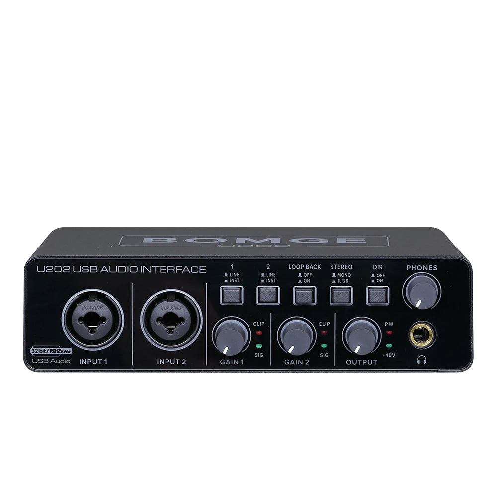 Interfaz de Audio USB Bomge U202 Preamplificador Micrófono XLR/TRS/TS 48V 32-bit/192kHz Grabación/Streaming