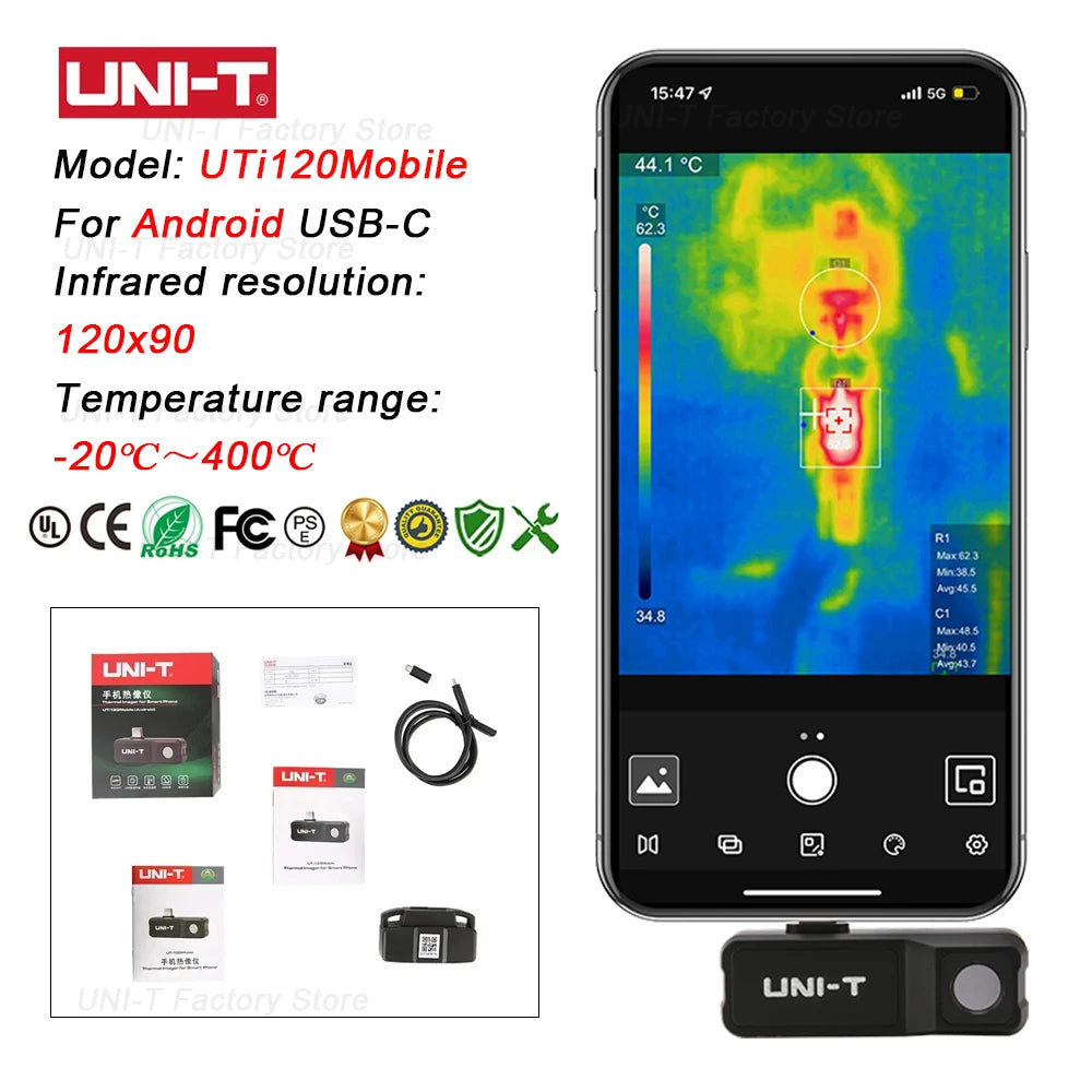 Cámara Térmica UNI-T (UTi120Mobile/UTi120MS/UTi256M/UTi260M/UTi261M) - Termógrafo Infrarrojo Móvil (No iPhone, Tipo C)