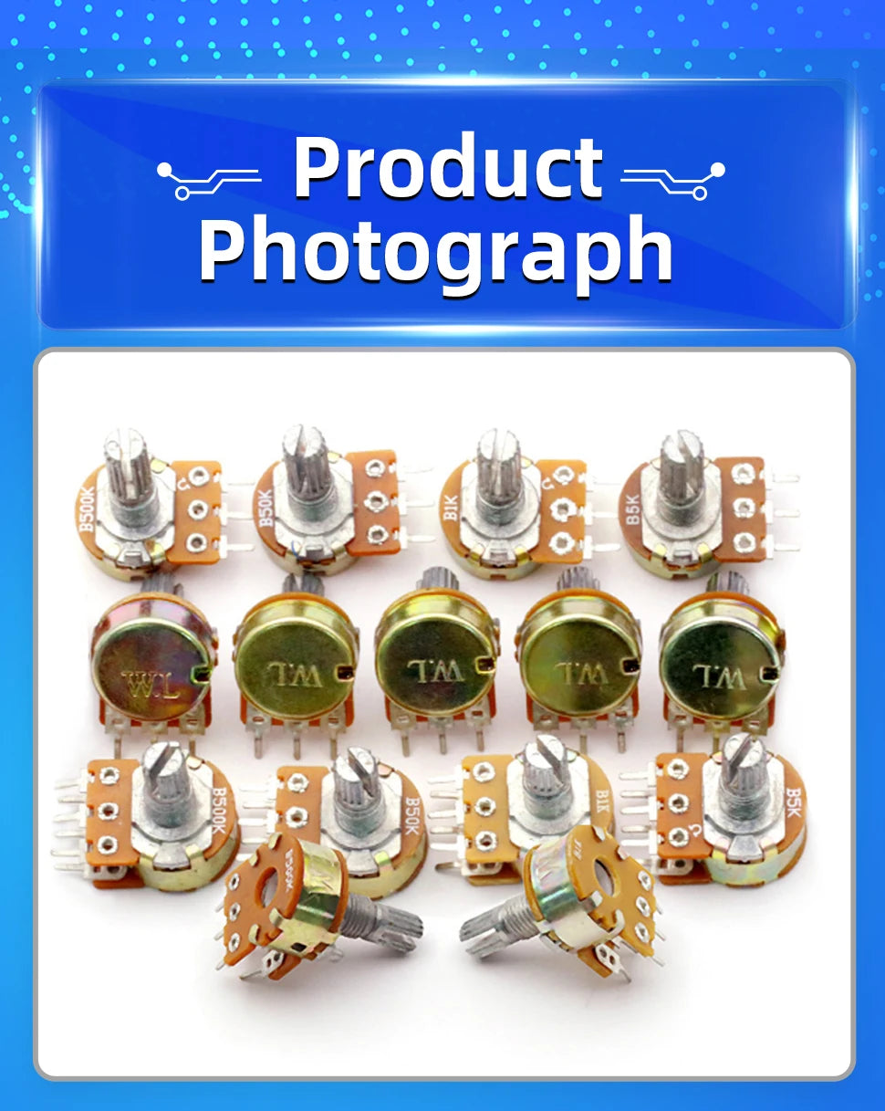 5PCS 5K 10K 20K 50K 100K 250K 500K Ohm WH148 20mm 3Pin Single link Linear Taper Rotary Potentiometer for Arduino