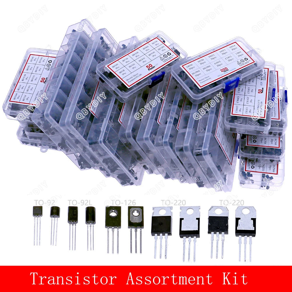 Kit Surtido Transistores/Semiconductores THT (TO-92/126/220) - MOSFET/BJT/Tiristor en Caja