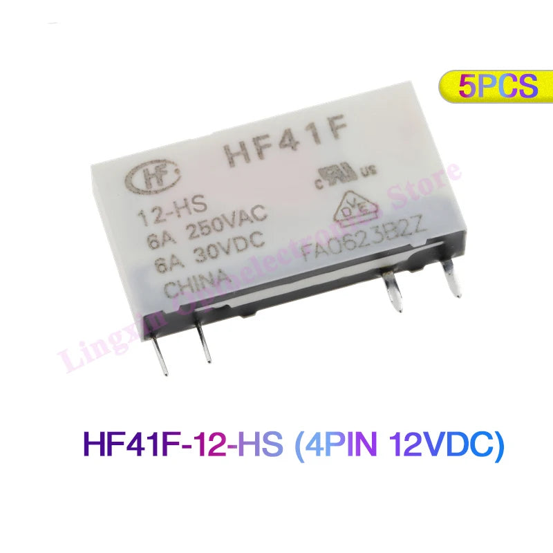Relé Potencia HF41F-ZS/ZST/HS/HST 5-Pin 6A - Voltajes (5V/12V/24V DC) - Lote 5 Piezas
