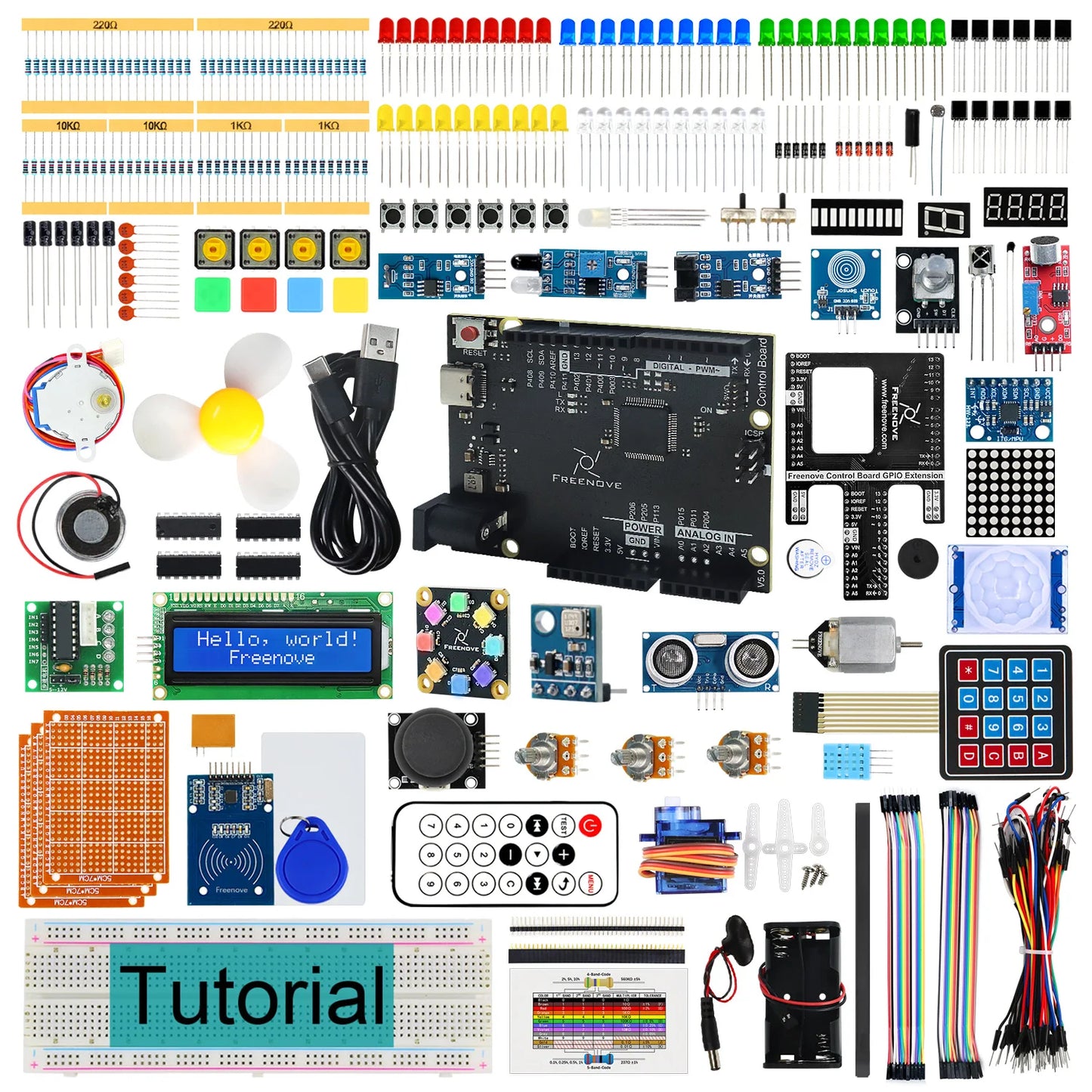Kit Inicio Freenove Completo para Arduino UNO R4 WiFi Mini (V5, ARM Cortex-M4, 343 Items, 90 Proyectos, Tutorial 474 Págs)