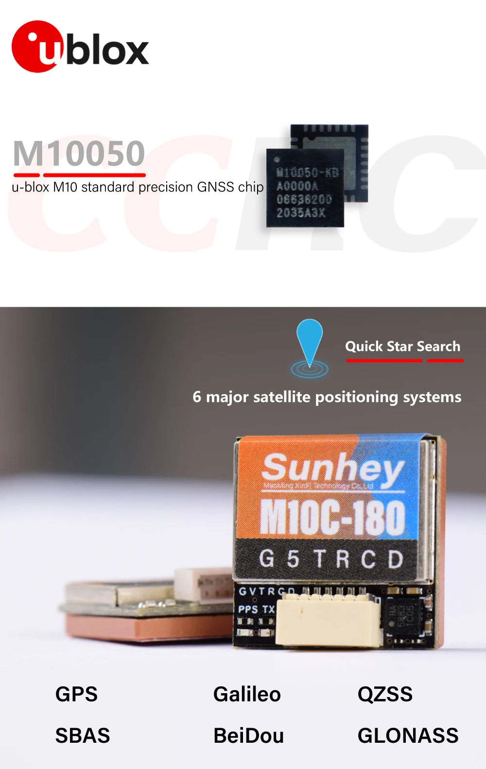 Módulo GPS CCRC Mini M10-18 / M10C-18 (10ª Gen) con Antena Cerámica y Compás Integrado para Drones FPV Freestyle Largo Alcance