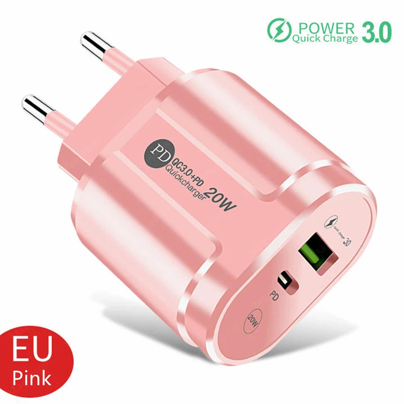 Cargador USB Doble Puerto (Quick Charge 3.0, PD 20W Tipo C) Adaptador Carga Rápida para iPhone 13/12Pro/Huawei/Xiaomi/Samsung