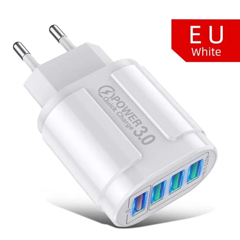 Cargador Rápido Viaje Portátil QC3.0 4 Puertos USB 48W (Enchufe EU) para Android/iPhone/Xiaomi