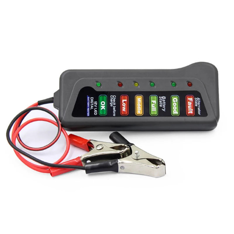 Tester Batería Auto 12V Digital - Diagnóstico Alternador con Display 6 LEDs
