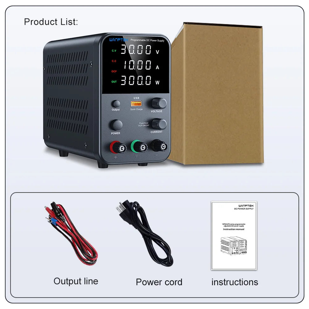 Fuente de Poder Laboratorio WANPTEK DC Ajustable 30V/60V/120V Regulador Voltaje Preajuste V/A (Input 110V/220V)