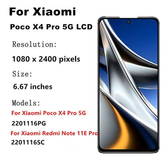 AMOLED LCD For Xiaomi Poco X4 Pro 5G LCD Display Touch Screen Digitizer Assembly For Xiaomi Redmi Note 11E Pro LCD 2201116PG