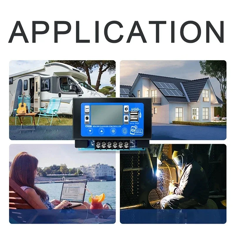 Controlador Carga Solar MPPT 30A/60A 12V/24V LCD Display Bluetooth/WiFi Snap-On Almacenamiento Energía