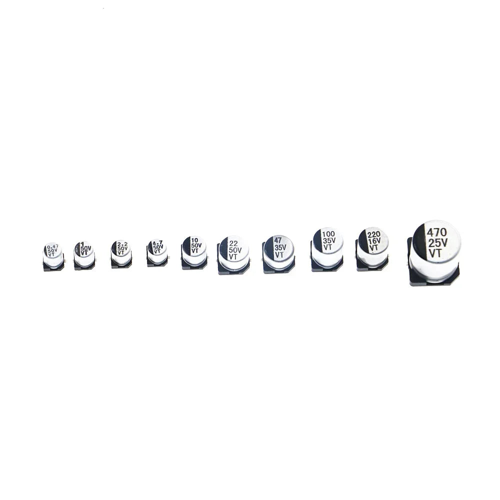 Kit Surtido Capacitor Electrolítico SMD (0.47uF-470uF, 16V-50V, 10 Valores) - Pack 145 Piezas