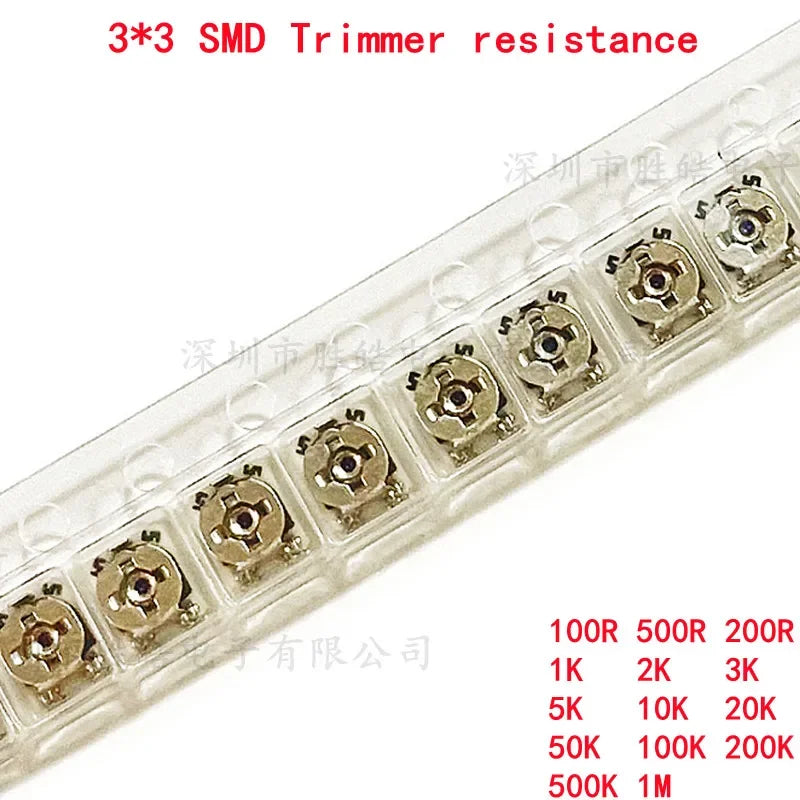 Potenciómetro Trimmer SMD 3x3mm Ajustable (100Ω-1MΩ) - Pack 10 Unidades (Valores Surtidos)