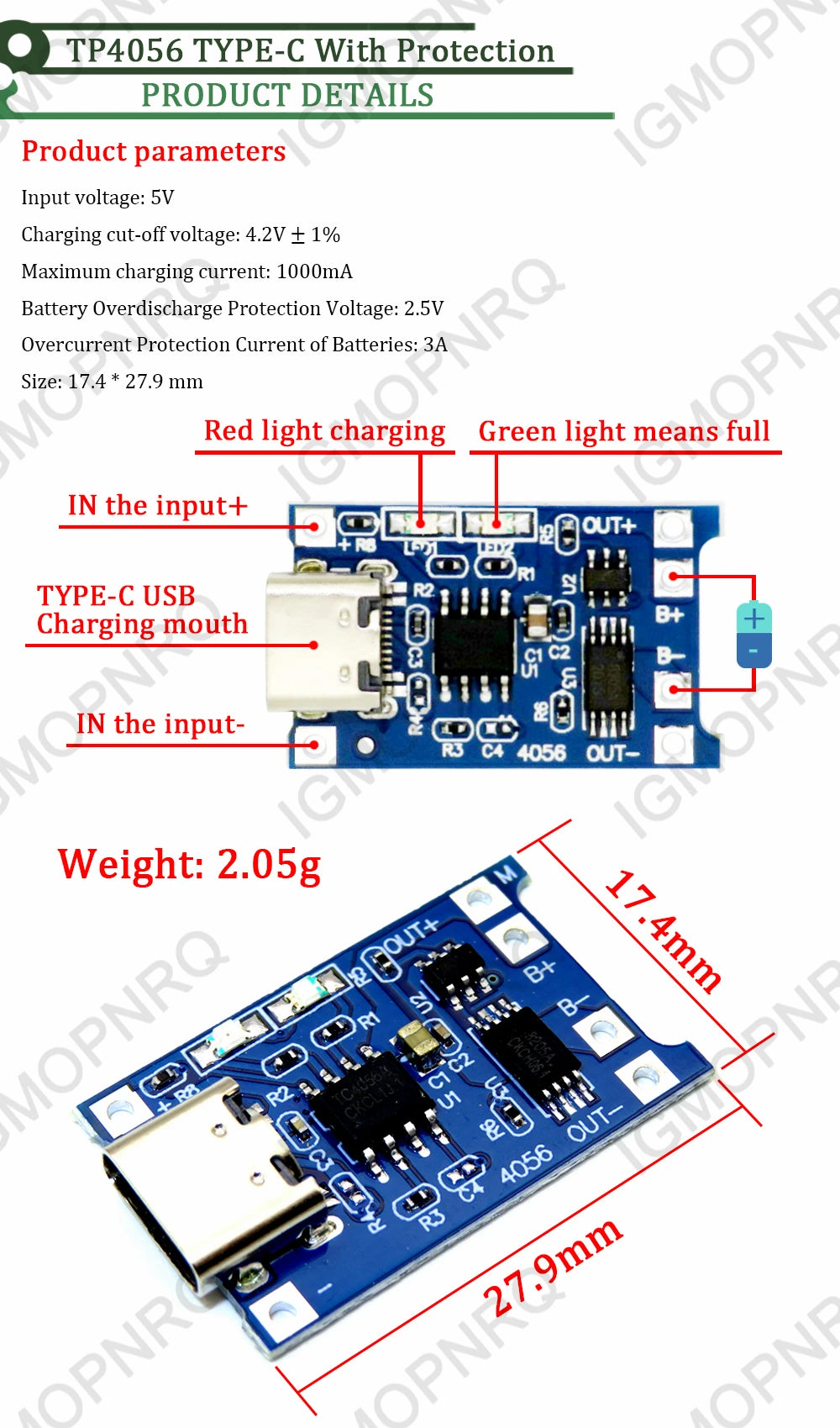 Lote 5 Pcs Módulo Cargador Batería Litio 18650 TP4056 Micro USB 5V 1A con Protección Dual