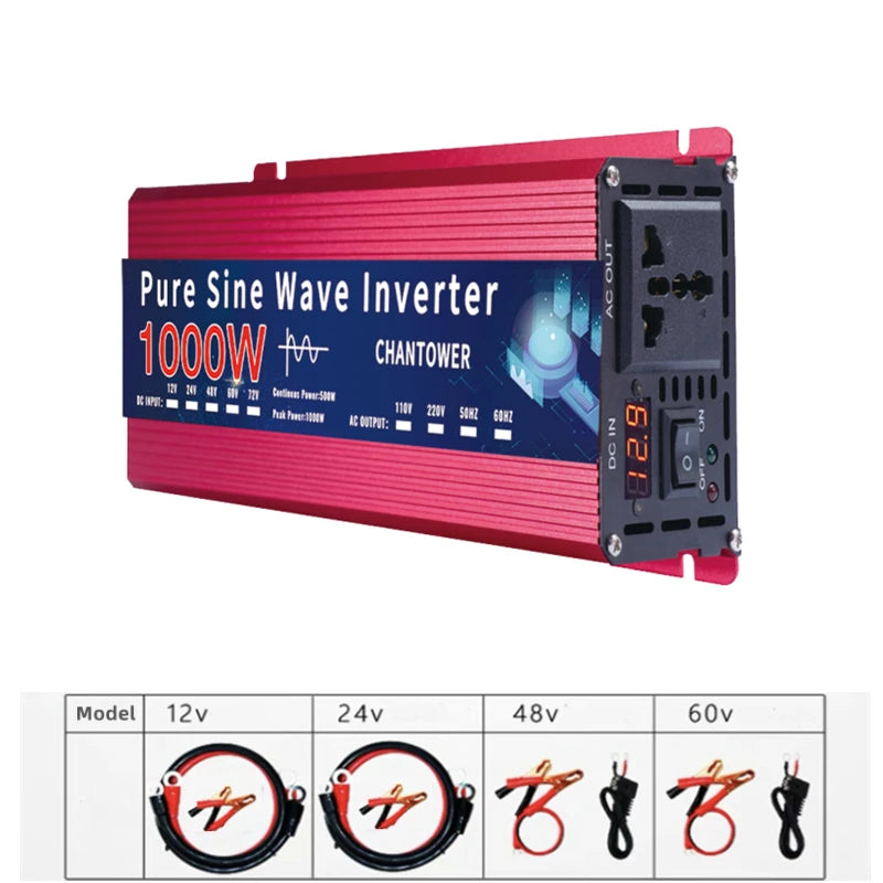 Inversor Onda Pura DC 12V/24V a AC 110V/220V (2000W-5000W) Convertidor Voltaje Portátil Auto/Solar