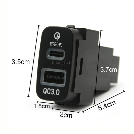 Cargador Auto Rápido USB-C PD + USB-A Socket Interfaz para Mitsubishi Outlander/Lancer/Pajero/ASX/V73/V93/V97