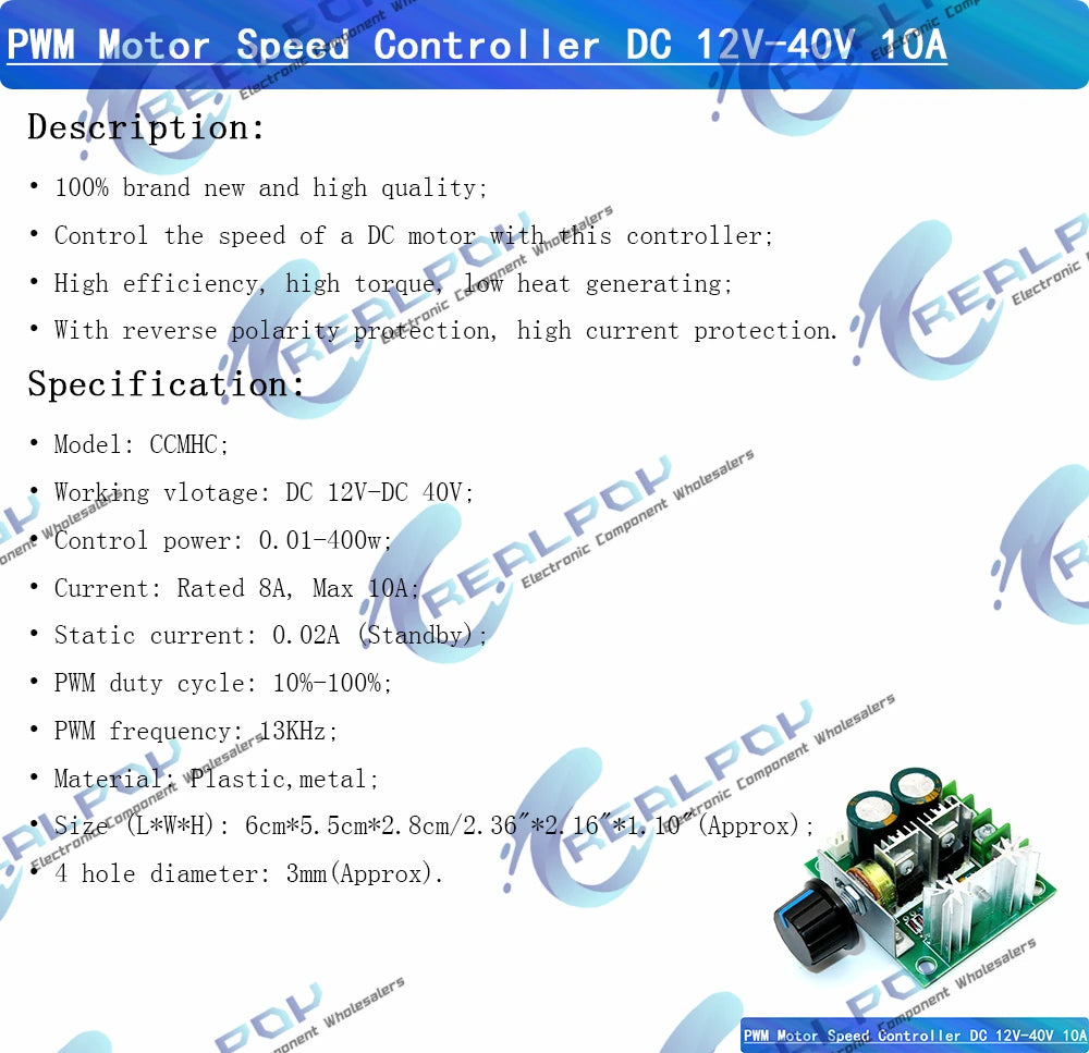 Controlador Velocidad Motor PWM DC 12-40V 10A Switch Regulador Voltaje Dimmer