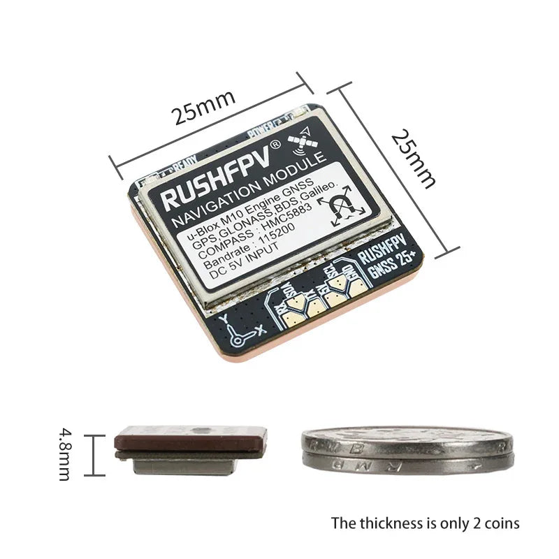 Módulo GPS GNSS RUSHFPV M10 Micro Pro Mini (10Hz, Antena Cerámica Integrada) para Drones RC FPV Freestyle