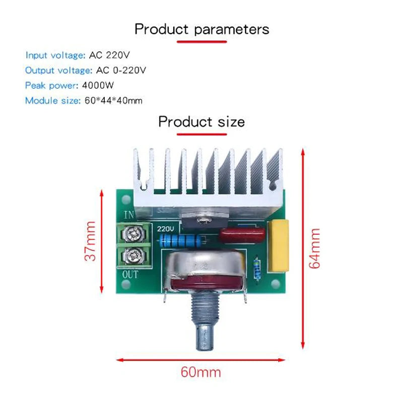 Controlador Velocidad Motor AC 110V/220V 2000W/4000W SCR Regulador Voltaje Dimmer Termostato Alta Potencia
