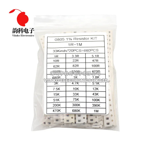 Kit Muestras Surtido Resistencias SMD (1206/0805/0603/0402/0201, 1%, 33 Valores x 20pcs = 660pcs, 1 Ohm - 1M Ohm)