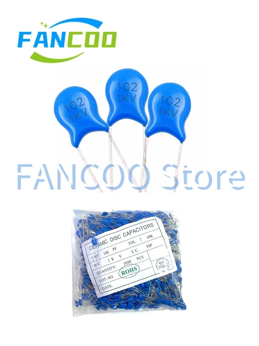 Capacitor Cerámico Alto Voltaje P5mm (10pF-1nF / 101-102, 1kV) - Pack 1000 Unidades (Valores Surtidos)