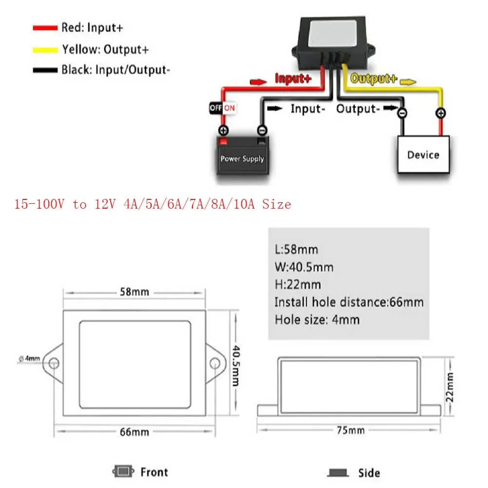 Convertidor Buck DC-DC 15V-100V a 12V (1A-10A) Step-Down Regulador Voltaje Transformador Auto
