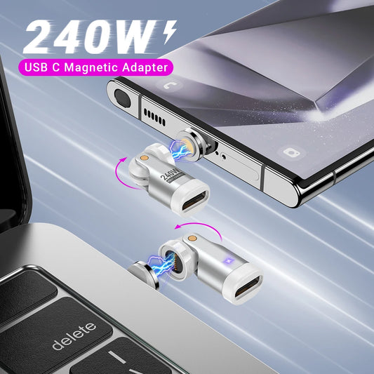 Adaptador Magnético AUFU Tipo C 9 Pines (240W Carga Rápida USB-C a Tipo C) Conector OTG para Samsung/Xiaomi/Lenovo Laptop (Pack 3 Unidades)