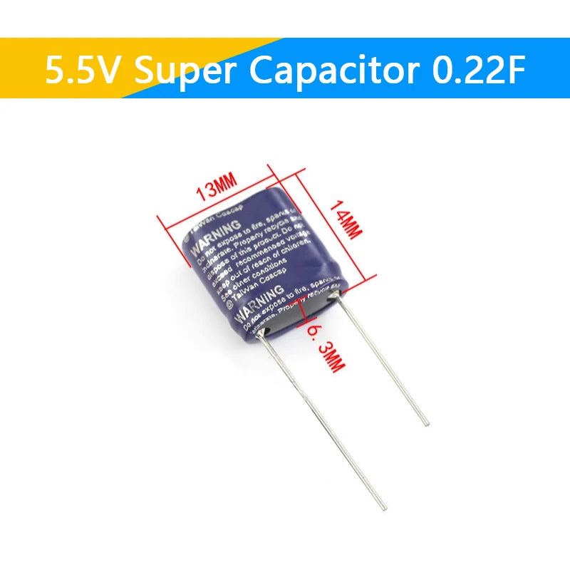Supercapacitor Farad Tipo Combinación (0.22F-50F, 5.5V) - Unidad (Especificar Valor)