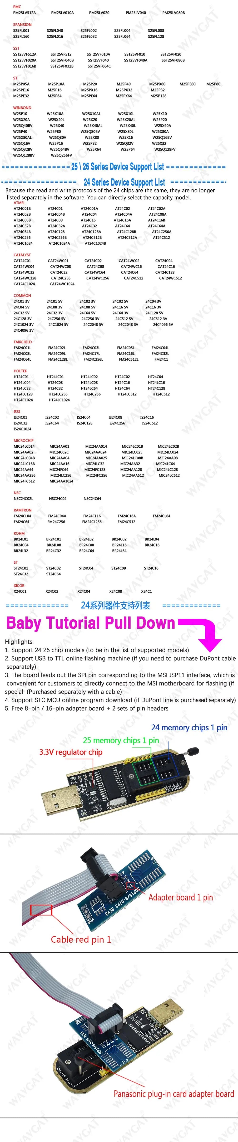 Kit Programador USB XTW100 (CH341B) 24/25 Series EEPROM Flash BIOS + Clip Test SOIC8/SOP8