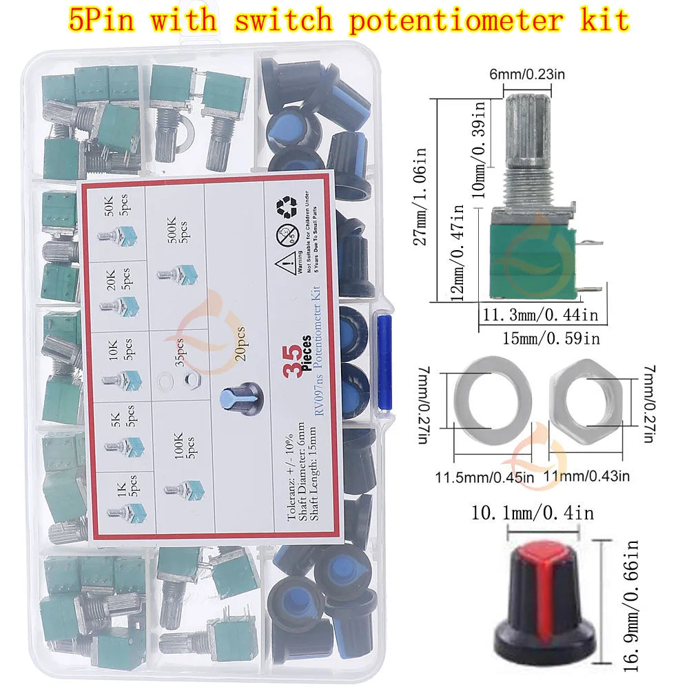 Wh148 Single Dual Potentiometer Mix Kit 3Pin 5Pin 6Pin Switch Audio Shaft Amplifier Sealing B1K 2K 5K10K 20K 50K 100K 250K 500K1