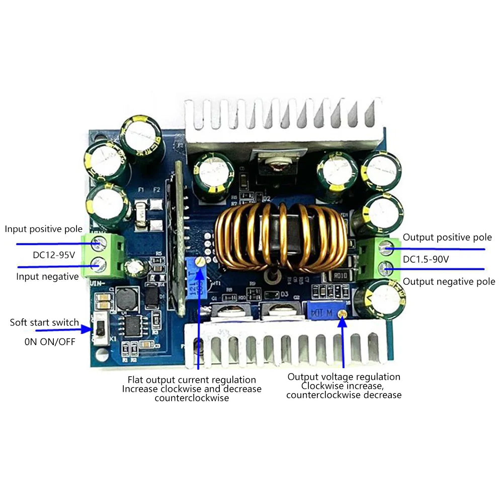 Módulo Convertidor Buck DC 12-95V a 1.5-90V 18A Regulador Voltaje Ajustable
