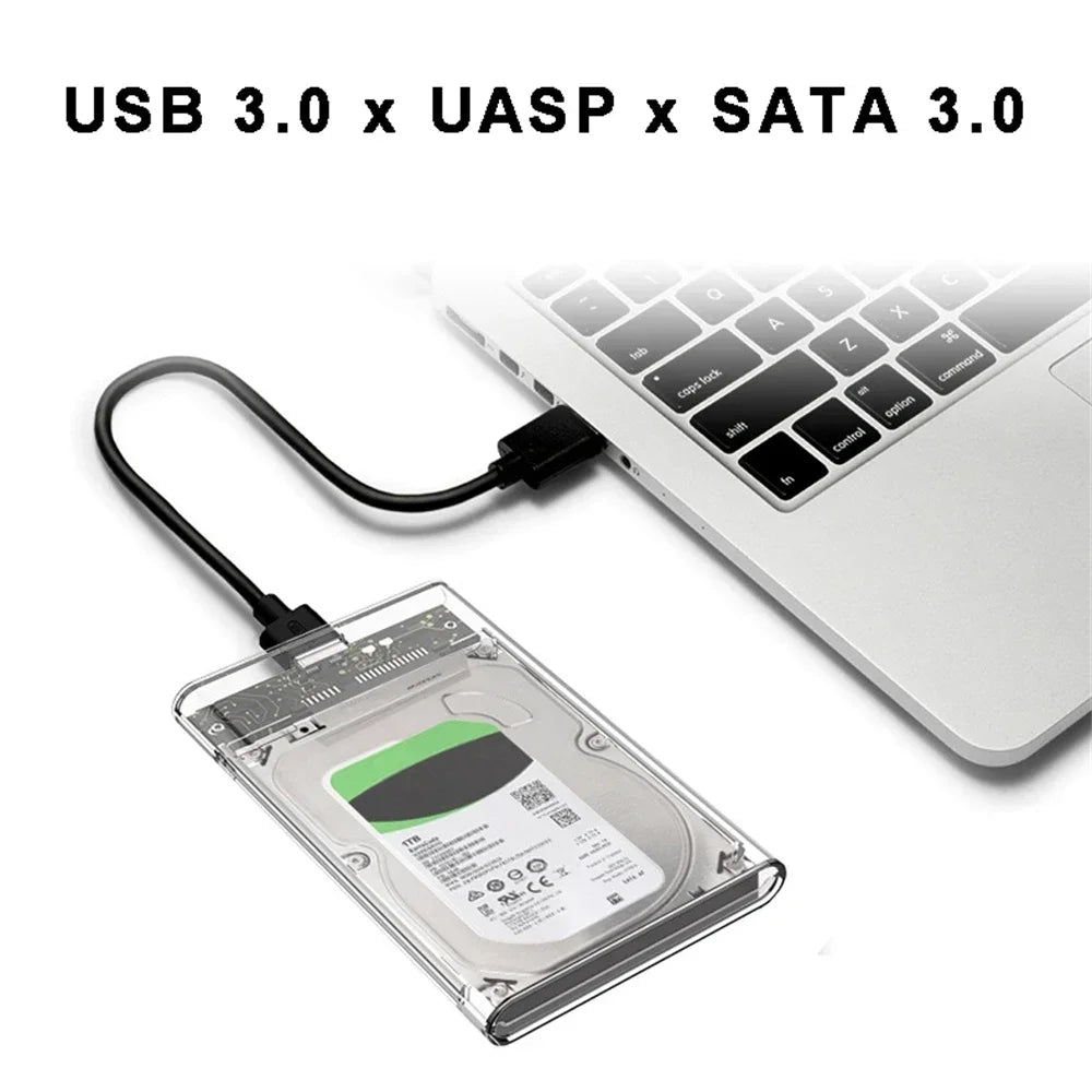 Carcasa Externa USB 3.0/Tipo C para Disco Duro HDD/SSD SATA 2.5" (UASP, Transparente, Portátil, Tool-Free)