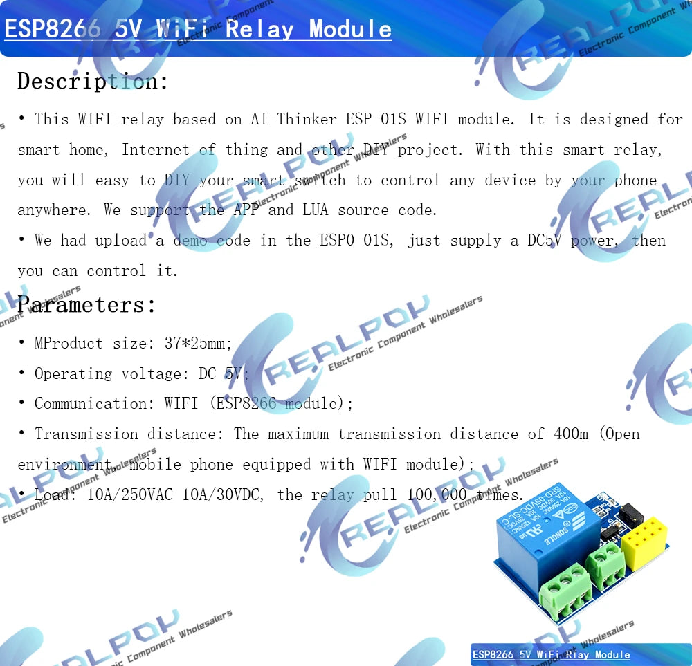Módulo Relé WiFi ESP8266 ESP-01S 5V Smart Home Switch Control Remoto App Celular